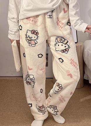 Плюшеві піжамні штани hello kitty