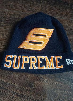 Шапка бинни supreme new era big s beanie темно синего цвета оригинал