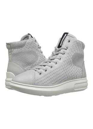 Жіночі високі шкіряні кеди ecco soft 3 high top sneakers у відтінку concrete. розмір 37. б/у, взуття оригінал