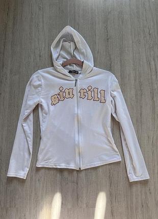 Кофта жіноча біла з капюшоном на змійці