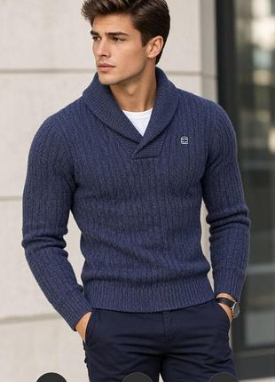 Чоловічий светр g-star raw з затишним шалевим коміром і фактурним візерунком у формі кос