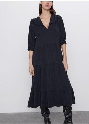 Сукня міді жіноча zara  з оборками, xs-s
