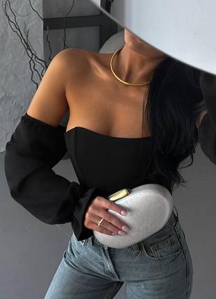 Женский корсет с рукавами из костюмки чорний, l-xl