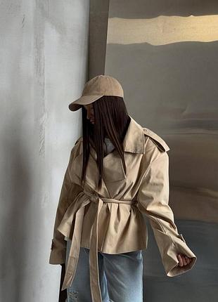 Укороченный тренч oversize | турецкий коттон + атласная подкладка беж