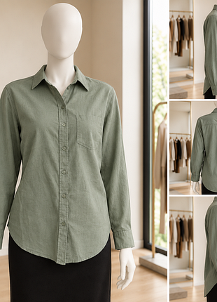 H&amp;m linen blend - льняная рубашка, хаки шалфей-зеленая