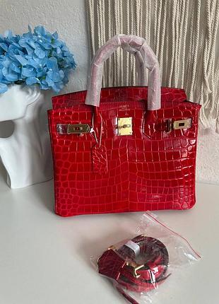❤️h. birkin 30 брендовая сумка биркин лаковая натуральная кожа рептилия красная премиум люкс