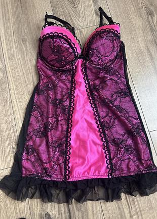 Пеньюар жіночий ann summers чорний, рожевий, мереживо