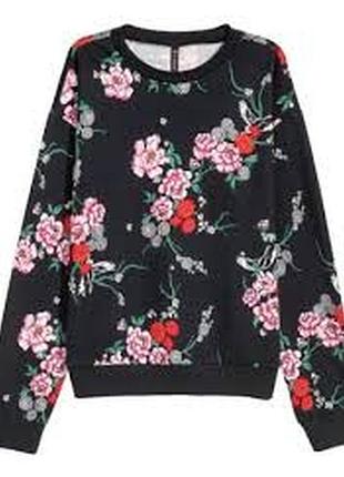 Кофта, свитер женский, черный с цветочным принтом h&amp;m👕🛍️