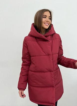 Удлиненная куртка «зефирка люкс» на шнурках – максимальное тепло и трендовый стиль марсала, 44