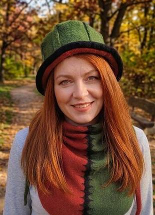 Вязаный комплект шляпа и шарф-косынка бактус 100% шерсть норвегия эксклюзив вовняний бактус та капелюх