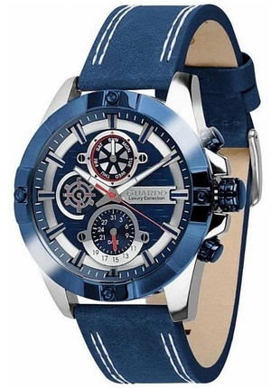 Чоловічий годинник guardo luxury collection s01630-2 синій корпус синій шкіряний ремінець синій циферблат з датою