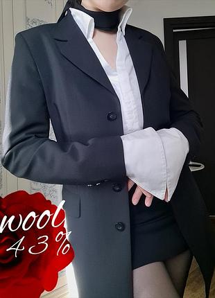 Paris / чорний приталений подовжений жакет / lola / made in paris / чорний приталений жакет / wool jacket / fitted jacket / black fitted jacket paris