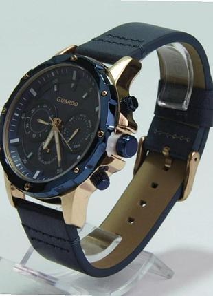 Мужские часы guardo premium 11710-6 корпус розовое золото с синим безелем тёмно-синий кожаный ремешок синий циферблат с датой
