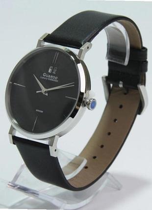 Чоловічий годинник guardo luxury collection s02428-2 сталевий корпус чорний шкіряний ремінець водозахист 50 м чорний циферблат з