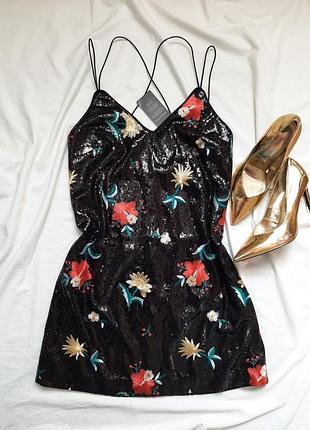Коротка жіноча сукня new look на бретелях з блискітками, чорна, eur 40
