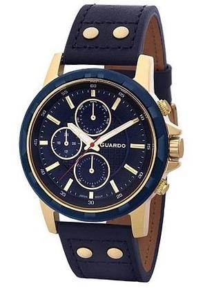 Мужские часы guardo premium 11611-5 двухцветный корпус тёмно-синий кожаный ремешок синий циферблат с датой