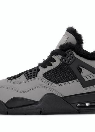 Кросівки теплі nike air jordan 4 retro grey black ❄️ хутро