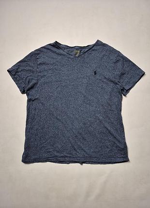 Мужская футболка polo ralph lauren с v-вырезом синий меланж размер l