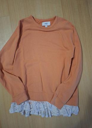 Жіночий персиковий світшот m&s (marks & spencer) з мереживом