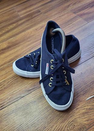 Кеды superga темно-синие с золотистой фурнитурой, стелька 24,5 см