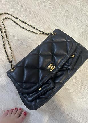 Сумка жіноча chanel чорна шкіряна стьобана