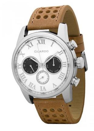 Чоловічий годинник guardo premium 11679-1 сталевий корпус світло-коричневий шкіряний ремінець світлий циферблат з датою