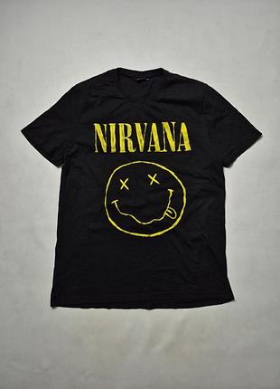 Черная мужская футболка nirvana с принтом смайл размер l