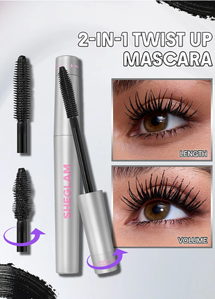 Туш для об’єму та подовження вій sheglam twist top volume & length mascara - black (6305)