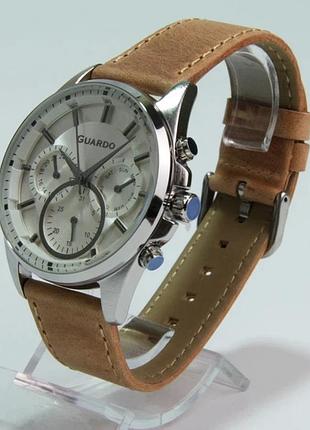 Чоловічий годинник guardo premium 11999-1 сталевий корпус світло-коричневий шкіряний ремінець світлий циферблат з датою