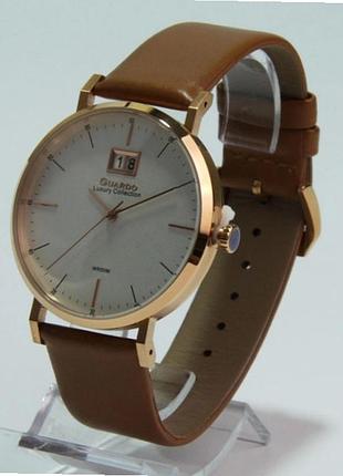 Мужские часы guardo luxury collection s02430-5 корпус розовое золото светло-коричневый кожаный ремешок водозащита 50 м светлый