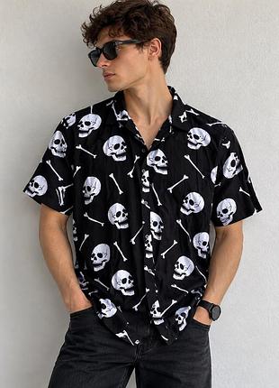 Чоловіча сорочка george casual 2xl чорна з черепами