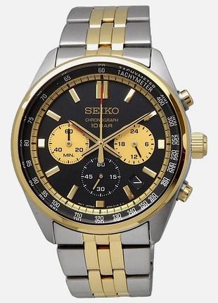 Наручний чоловічий годинник seiko ssb430p1 кварцовий хронограф сталевий золото з чорним