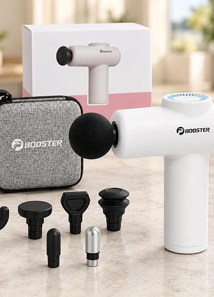 Массажный аккумуляторный пистолет booster mini v2 / массажер ударный fascial gun maxtop 25 вт 7 насадок
