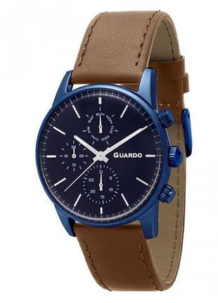 Мужские часы guardo premium 12009-5 синий корпус светло-коричневый кожаный ремешок синий циферблат с датой