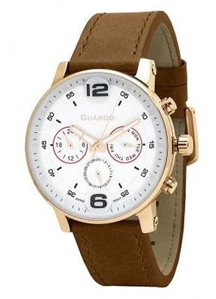 Мужские часы guardo premium 012432-5 корпус розовое золото светло-коричневый кожаный ремешок светлый циферблат с датой