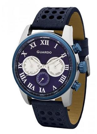 Чоловічий годинник guardo premium 11679-3 синій корпус синій шкіряний ремінець синій циферблат з датою