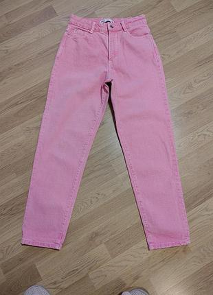 Ярко-розовые джинсы zara z1975 mom fit размер 36