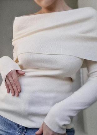 Zara / bardot top / long / лонгслів кремовий з відкритими плечима / long zara / логслів з відкритими плечима / логслів з відкритими плечима білий