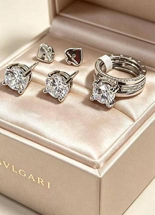 Комплект серьги и кольцо 17,18,19,20 р булгари из медицинской стали stainless steel