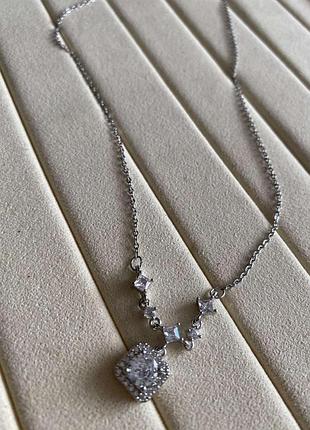 Ланцюжок граф з підвіскою з білим фіанітом з медичної сталі (stainless steel)