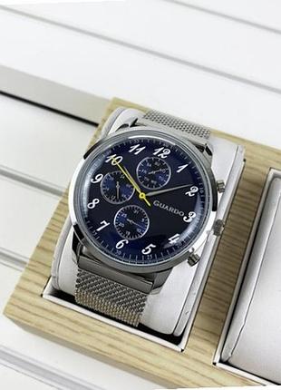 Мужские часы guardo premium 012238-3 стальной корпус стальной браслет миланского плетения синий циферблат с датой