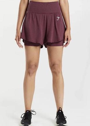 Жіночі шорти gymshark vital seamless 2.0 2-in-1 baked maroon marl m