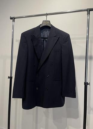 Двобортний чоловічий піджак hugo boss 100% вовна (розмір 52 / xl) темно-синій блейзер