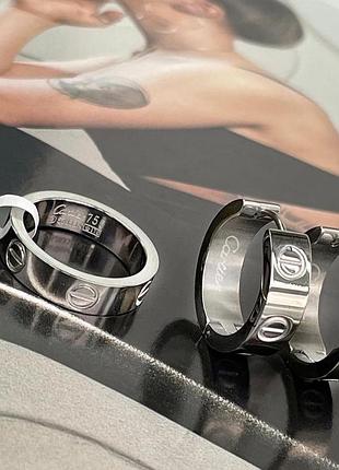 Комплект кольцо и серьги картье лав из медицинского золота stainless steel, серебряного цвета