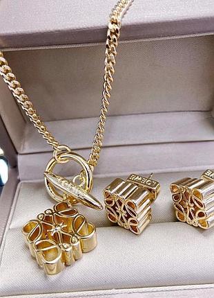 Женский комплект украшений подвеска и серьги loewe и медицинского золота stainless steel, позолоченный