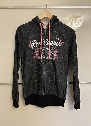 Кофта для підлітків lee cooper спортивна на змійці з капюшоном сіро-чорного кольору