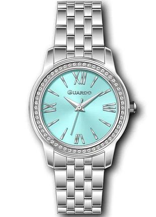 Жіночий годинник guardo premium 012777-1 сталевий корпус із безелем у цирконії сталевий браслет бірюзовий циферблат