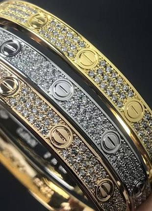 Браслет картье лав 19 см из медицинского золота stainless steel, цвета белого золота