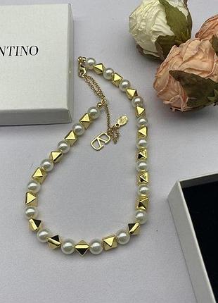 Ланцюжок з перлами валентино з медичної сталі (stainless steel) лимонна позолота