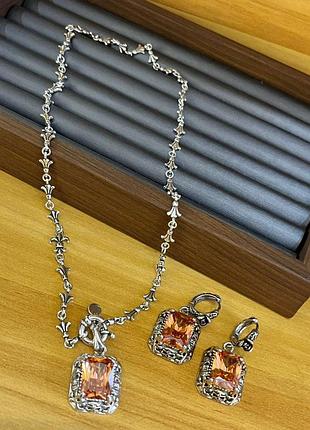 Комплект подвеска и сережки stainless steel, медицинское золото